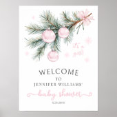 Pink Christmas Baby Shower Welcome Sign Poster ポスター (正面)