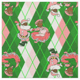pink christmas black santa wife plaid  ファブリック