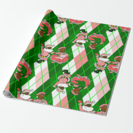 pink christmas black santa wife plaid  ラッピングペーパー