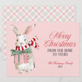 Pink Christmas Bunny Flat Holiday Card シーズンカード (正面/裏面)
