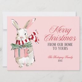 Pink Christmas Bunny Flat Holiday Card シーズンカード
