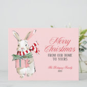 Pink Christmas Bunny Flat Holiday Card シーズンカード (スタンド正面)
