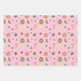 Pink Christmas Candy Wrapping Paper ラッピングペーパーシート