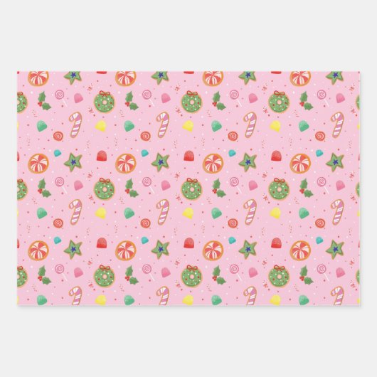 Pink Christmas Candy Wrapping Paper ラッピングペーパーシート (正面)