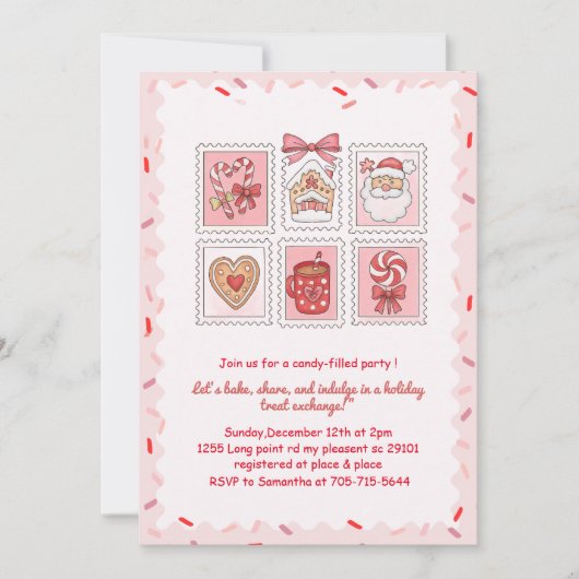 Pink Christmas Cookie Exchange 招待状 (正面)