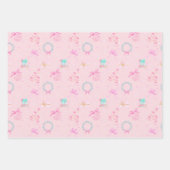 Pink Christmas Coquette Bow Seamless Pattern ラッピングペーパーシート (正面3)
