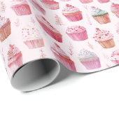 Pink Christmas Cupcakes Wrapping Paper ラッピングペーパー (ロールコーナー)