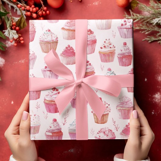 Pink Christmas Cupcakes Wrapping Paper ラッピングペーパー