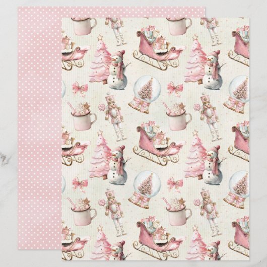 Pink Christmas Cute Pastel Scrapbook Paper (正面/裏面)