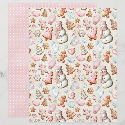 Pink Christmas Cute Pastel Scrapbook Paper (正面/裏面)