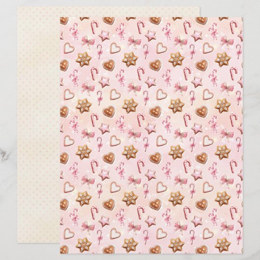 Pink Christmas Cute Pastel Scrapbook Paper (正面/裏面)
