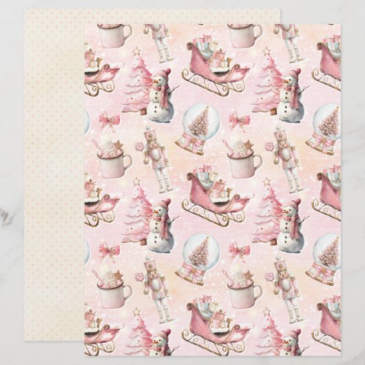 Pink Christmas Cute Pastel Scrapbook Paper (正面/裏面)
