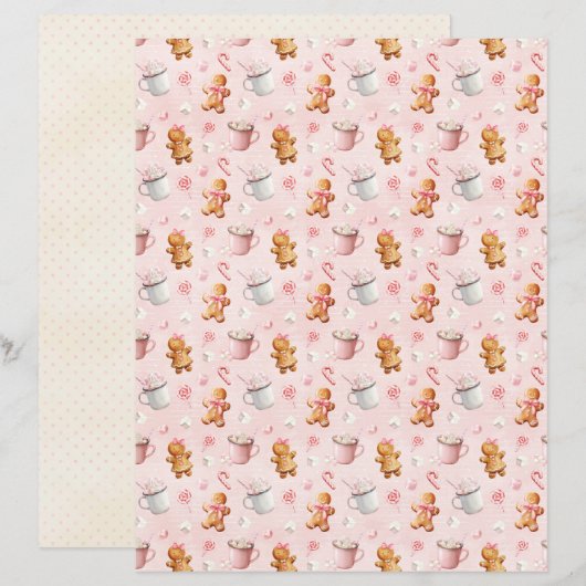 Pink Christmas Cute Pastel Scrapbook Paper (正面/裏面)