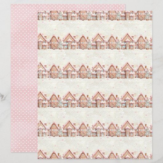 Pink Christmas Cute Pastel Scrapbook Paper (正面/裏面)