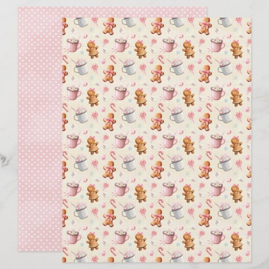 Pink Christmas Cute Pastel Scrapbook Paper (正面/裏面)