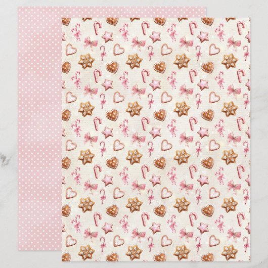 Pink Christmas Cute Pastel Scrapbook Paper (正面/裏面)