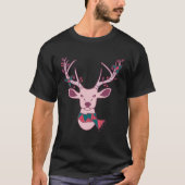 Pink Christmas Deer with Scarf and Mistletoe on An Tシャツ (正面)