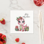 Pink Christmas Dino Girl Baby Shower スタンダードカクテルナプキン (インサイチュ)