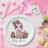 Pink Christmas Dino Girl Baby Shower ペーパープレート (パーティー)
