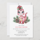 Pink Christmas Dino Girl Baby Shower 招待状 (正面)