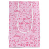 Pink Christmas Doodle | Festive Vibes ミディアムペーパーバッグ (裏面)