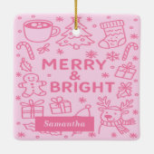 Pink Christmas Doodle | Merry & Bright セラミックオーナメント (裏面)