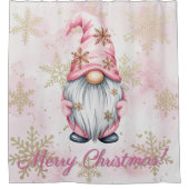 Pink Christmas Gnome Gold Snowflakes シャワーカーテン (正面)