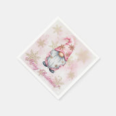 Pink Christmas Gnome Gold Snowflakes スタンダードカクテルナプキン (角)
