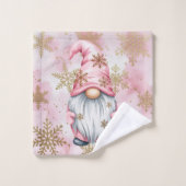 Pink Christmas Gnome Gold Snowflakes バスタオルセット (ウォッシュタオル)
