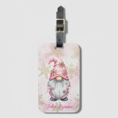 Pink Christmas Gnome Gold Snowflakes ラゲッジタグ (正面縦)