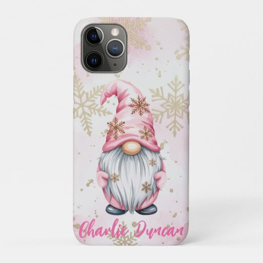 Pink Christmas Gnome Gold Snowflakes Case-Mate iPhoneケース (裏)