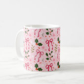 Pink Christmas Holly Bow Mug コーヒーマグカップ (正面左)