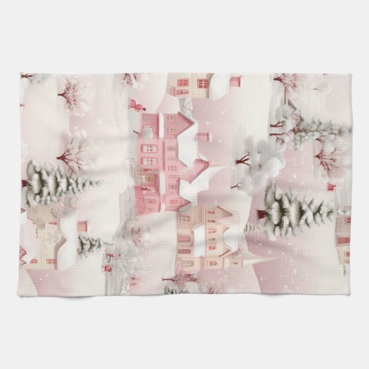 Pink Christmas kitchen towel. キッチンタオル (横)