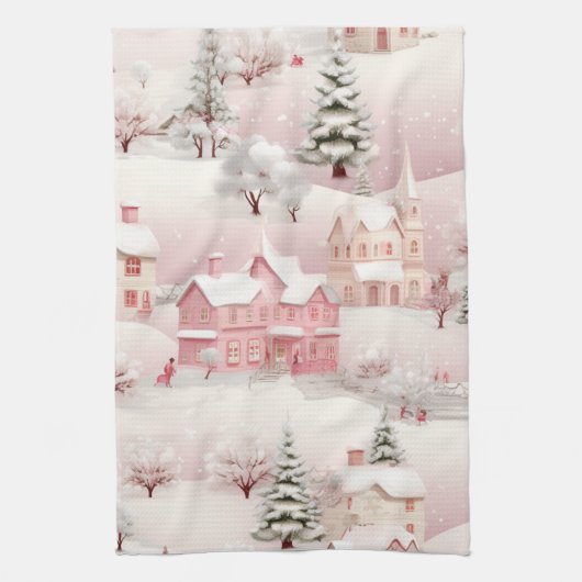 Pink Christmas kitchen towel. キッチンタオル (縦)
