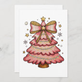 Pink Christmas Lights Tree Coquette Bow Watercolor シーズンカード (正面/裏面)
