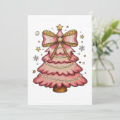Pink Christmas Lights Tree Coquette Bow Watercolor シーズンカード (スタンド正面)