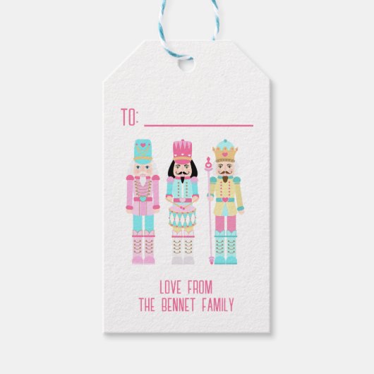 Pink Christmas Nutcracker Pastel Personalized Name ギフトタグ (正面)