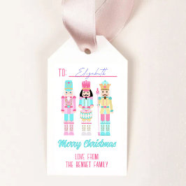 Pink Christmas Nutcracker Pastel Personalized Name ギフトタグ