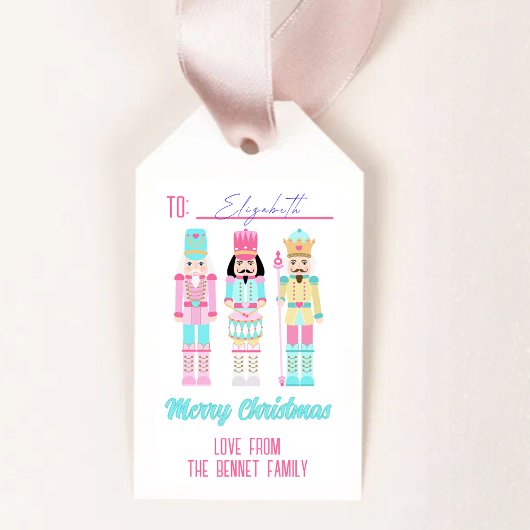 Pink Christmas Nutcracker Pastel Personalized Name ギフトタグ