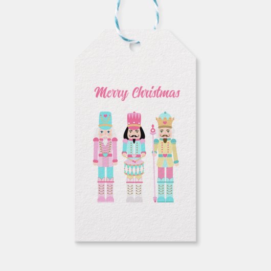 Pink Christmas Nutcracker Pastel Personalized Name ギフトタグ (裏面)