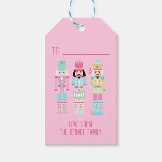 Pink Christmas Nutcracker Pastel Personalized Name ギフトタグ (正面)