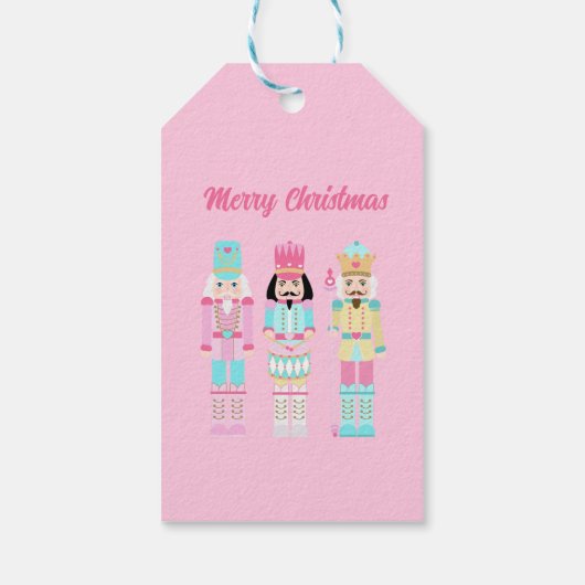 Pink Christmas Nutcracker Pastel Personalized Name ギフトタグ (裏面)