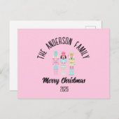 Pink Christmas Nutcracker Pastel Personalized Name シーズンポストカード (正面/裏面)