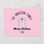 Pink Christmas Nutcracker Pastel Personalized Name シーズンポストカード (正面)