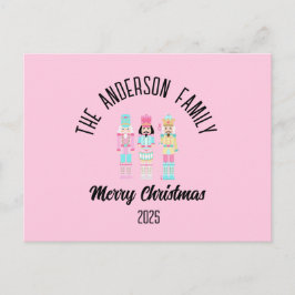 Pink Christmas Nutcracker Pastel Personalized Name シーズンポストカード