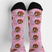 Pink Christmas one circle photo and name snowman ソックス (上部)