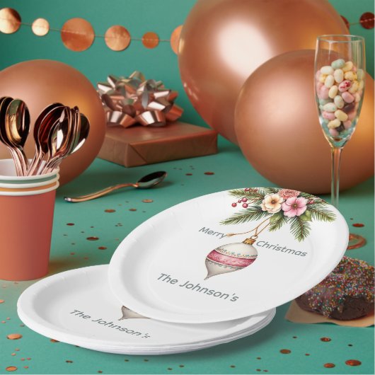 Pink Christmas Ornament ペーパープレート (複数)