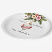 Pink Christmas Ornament ペーパープレート (アングル)