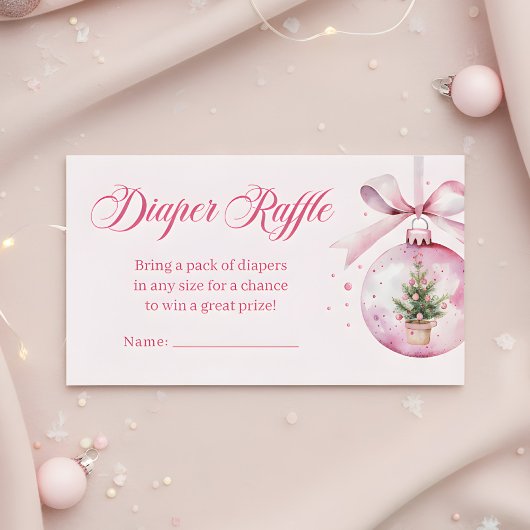 Pink Christmas Ornament Diaper Raffle Baby Shower エンクロージャーカード