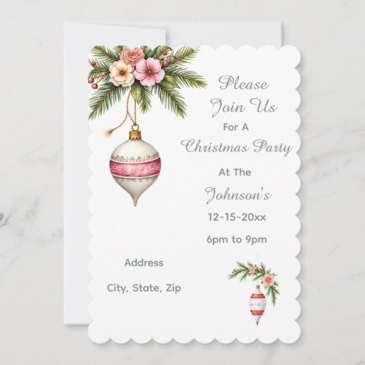 Pink Christmas Ornament Party Invitation (正面)